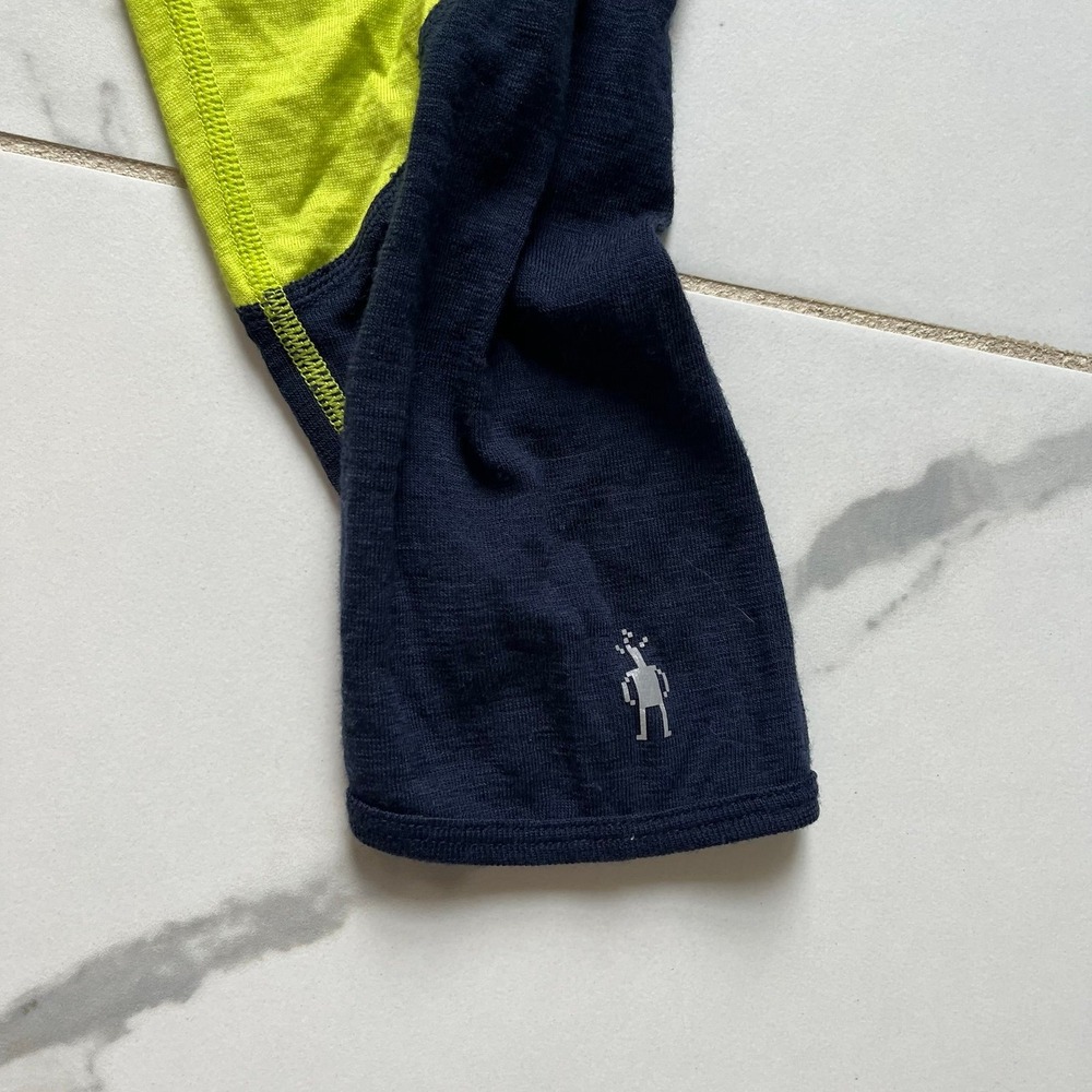 Smartwool Mens Long Sleeve Neon Yellow Navy Blue Sz Large - Picture 4 of 6